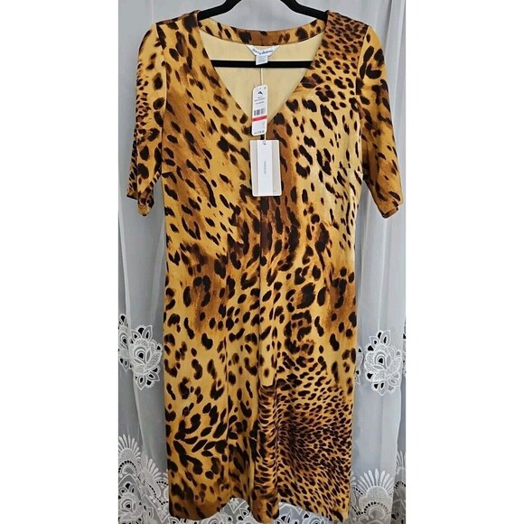 Tommy Bahama Brown Leopard Shift Serengeti Viscose Spandex Dress NWT SZ XS - Picture 1 of 9